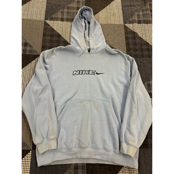 VTG 90s Y2K‎ Thrashed Paint Splatter Nike Spellout Center Swoosh Hoodie Men XL - Picture 1 of 10